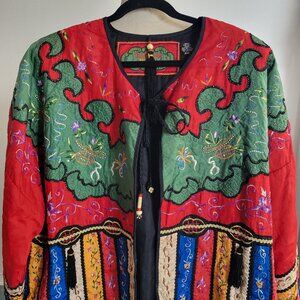 JA Resorts Silk Jacket Lagen Open Front Tapestry Embroidery (Size: 2X)
